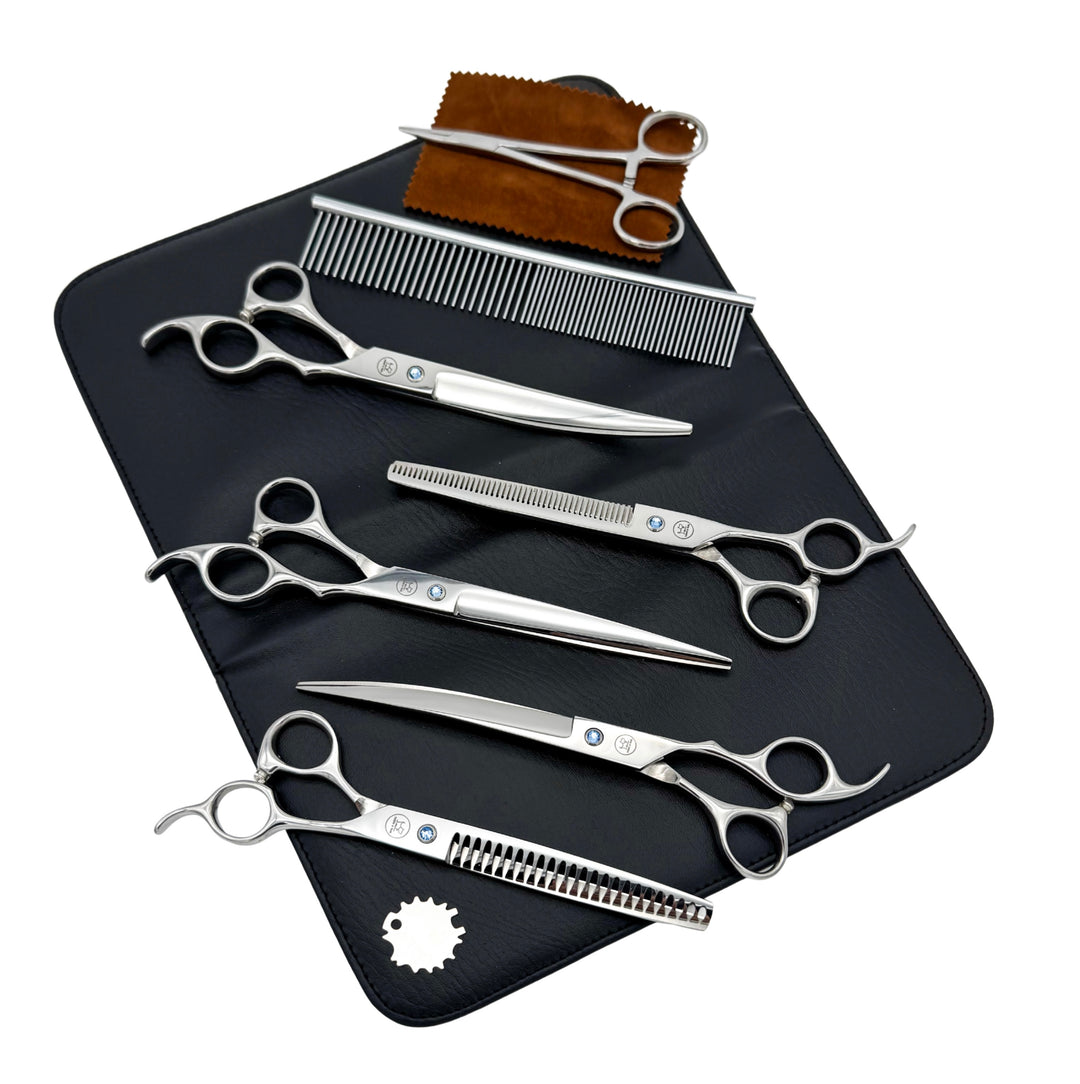 Professional pet grooming scissors silver kit
