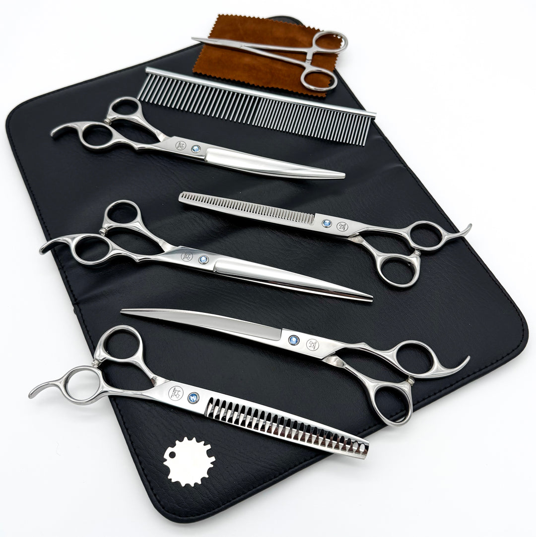 Professional pet grooming shears silver kit